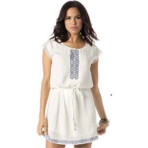 Miss Me White Blue Embroidered Eyelet Lace Dress